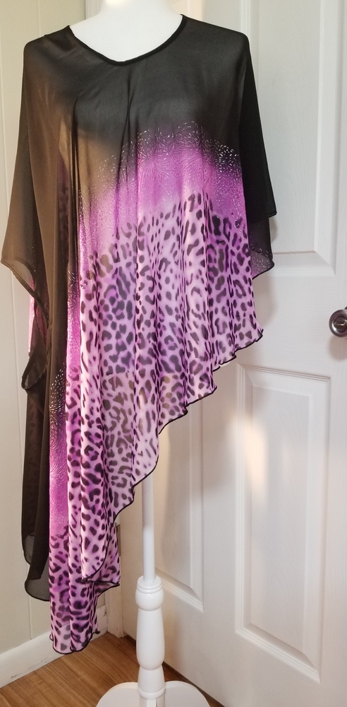 Black and Purple Leopard Print Asymmetrical Top
